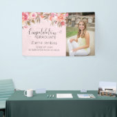Roze Bloemen String Licht Afstuderen Banner (Beurs)