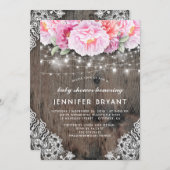 Roze Bloemen String Lichten Rustiek Baby shower Kaart (Voorkant / Achterkant)