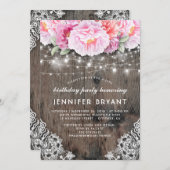 Roze Bloemen String Lichten Rustieke Verjaardag Pa Kaart (Voorkant / Achterkant)