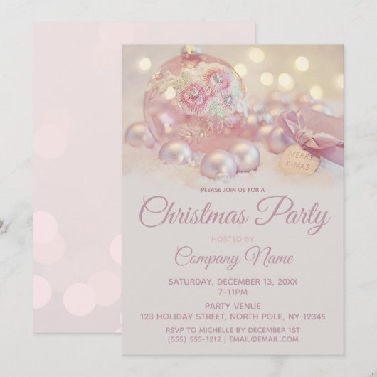 Roze Bloemen String Lights Corporate Holiday Party Kaart (Voorkant / Achterkant)