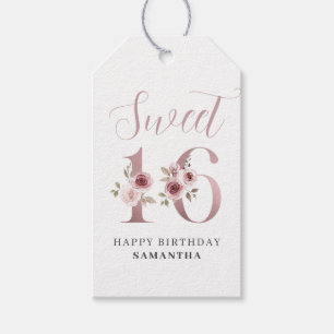 Roze Bloemen Sweet 16 Verjaardag Gift Labels Cadeaulabel