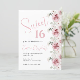 Roze Bloemen Sweet Sixteen Uitnodiging