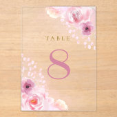 roze bloemen Tafelnummers Acryl Uitnodigingen (Voorkant)