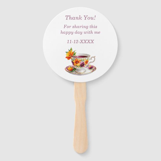 Roze Bloemen Tea Party Vrijgezellenfeest Hand Fan Handwaaier (Achterkant)