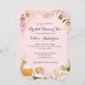 Roze Bloemen Teacup Bruids Douche Uitnodiging (Voorkant / Achterkant)