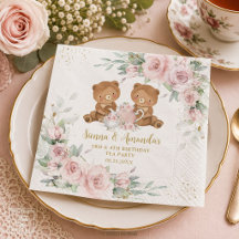 Roze bloemen Teddyberen Theepartij Verjaardag