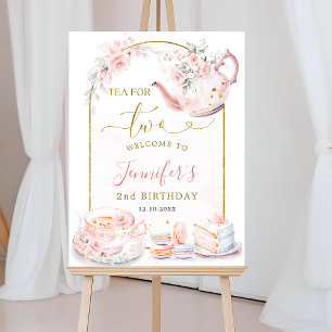 Roze Bloemen Thee voor Twee Verjaardag Welkomstbor Poster