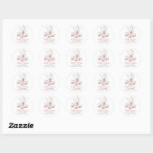 Roze Bloemen Theeset Adresetiketten Ronde Sticker (Vel)