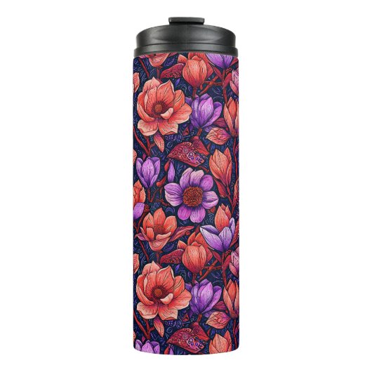 Roze bloemen thermosbeker (Voorkant)