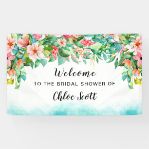 Roze Bloemen Tropisch Vrijgezellenfeest Welkom Spandoek