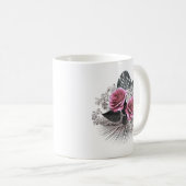 Roze bloemen Tropische bladeren Koffiemok (Voorkant rechts)