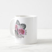 Roze bloemen Tropische bladeren Koffiemok (Voorkant links)