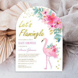 Roze Bloemen Tropische Flamingo Boog Baby shower Kaart