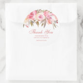 Roze Bloemen Trouwscript Dank u Ronde Sticker (Tas)