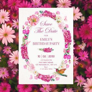 Roze bloemen tuin save the date