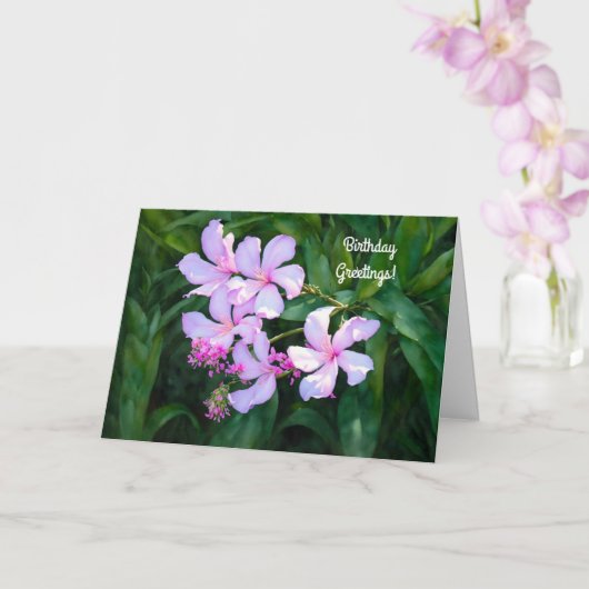  roze bloemen Tuintuin Art Birthday Kaart (Orchidee)