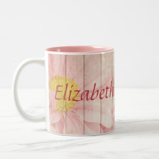 Roze bloemen tweekleurige koffiemok (Links)