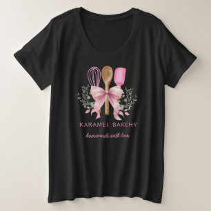 Roze Bloemen Utensils bakkerij koken Grote Maat T-shirt