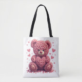 Roze Bloemen Valentijn Teddy Bear Draagtas (Voorkant)