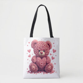 Roze Bloemen Valentijn Teddy Bear Draagtas