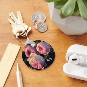 Roze bloemen van de Button van de tuin - sleutelri Sleutelhanger