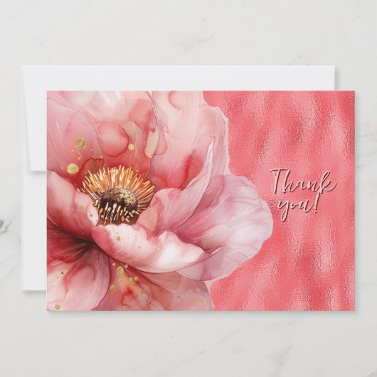 Roze Bloemen Vergroot op Glanzend Roze Dank u Bedankkaart (Voorkant)