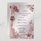 Roze  Bloemen Verloving Uitnodiging (Voorkant / Achterkant)