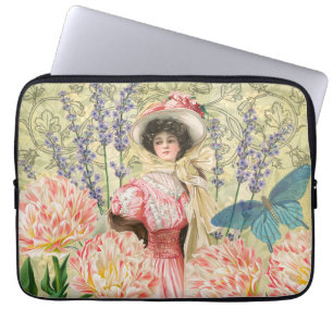 Roze Bloemen Victoriaans Vrouw Regency Laptop Sleeve