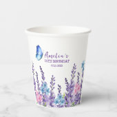 Roze Bloemen Vlinder Meisje Verjaardag servies Papieren Bekers (Voorkant)