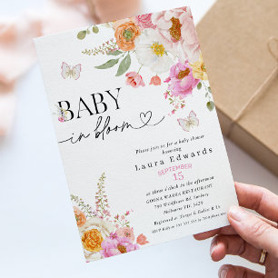Roze Bloemen Vlinders Baby In Bloom Baby Shower Kaart