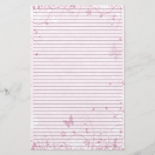 Roze bloemen Vlinders gevoerd briefpapier (Voorkant)