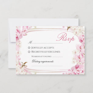 Roze Bloemen & Vogel Trouw RSVP Kaart - Romantisch