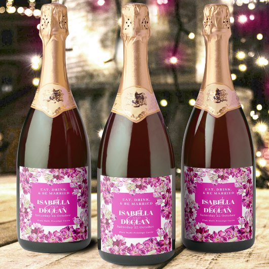 Roze bloemen voorraad bloemen waterverf bruiloft sparkling wijnetiket