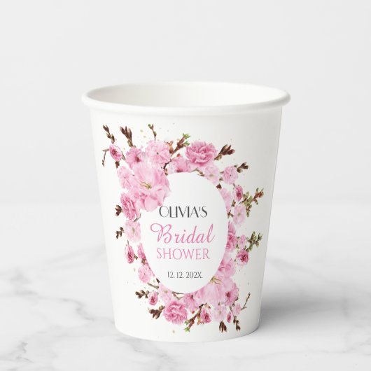 Roze Bloemen Vrijgezellenfeest bloemblaadjes en Pr Papieren Bekers (Achterkant)