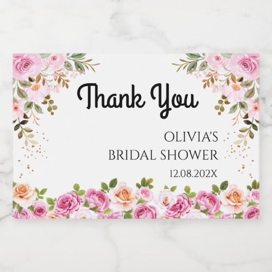 Roze Bloemen Vrijgezellenfeest Dank u voor Sparkli Sparkling Wijnetiket (Enkel label)