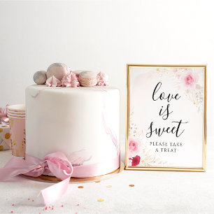 Roze Bloemen Vrijgezellenfeest Dessert Sign Poster