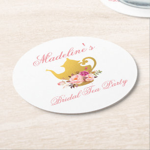 Roze Bloemen Vrijgezellenfeest Tea Party Ronde Kartonnen Onderzetter