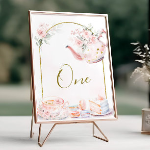Roze Bloemen Vrijgezellenfeest Tea Party Tafelnumm Kaart