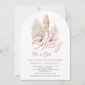 Roze Bloemen Vuurtoren Nautische Boog Baby shower Kaart (Voorkant)