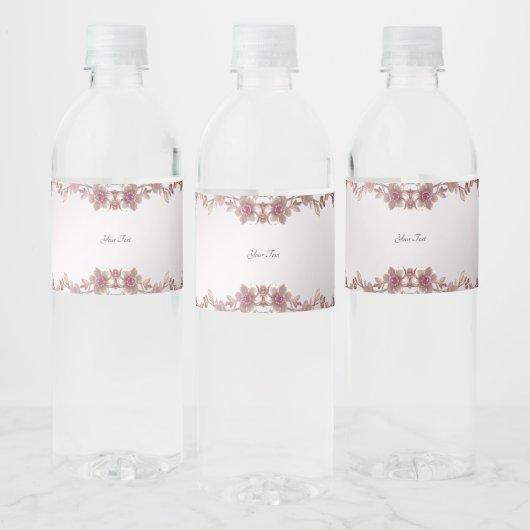 Roze  Bloemen Water Fles Label Waterfles Etiket (Flessen)