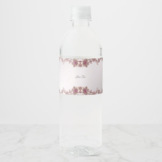 Roze  Bloemen Water Fles Label Waterfles Etiket (Voorkant)