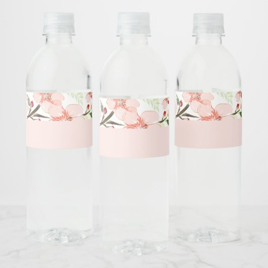 Roze bloemen waterfles etiket (Flessen)