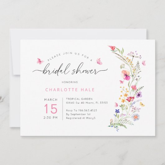 Roze Bloemen Waterverf Bruidsdouche Kaart (Voorkant)