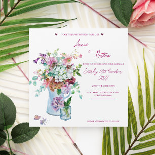 Roze Bloemen Waterverf bruiloft magneet uitnodigin
