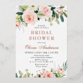 Roze Bloemen Waterverf Bruiloft Shower Goud Folie Uitnodiging (Voorkant)