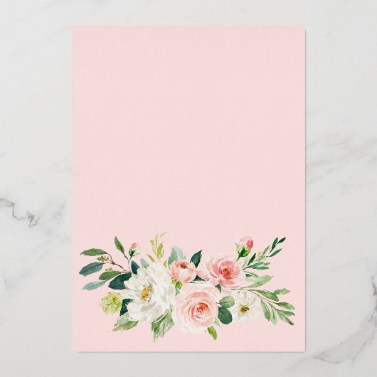 Roze Bloemen Waterverf Bruiloft Shower Goud Folie Uitnodiging (Achterkant)