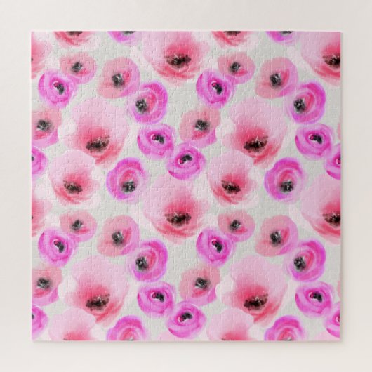 Roze Bloemen Waterverf Digitale Kunst Legpuzzel (Verticaal)