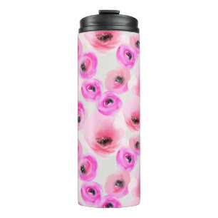 Roze Bloemen Waterverf Digitale Kunst Thermosbeker