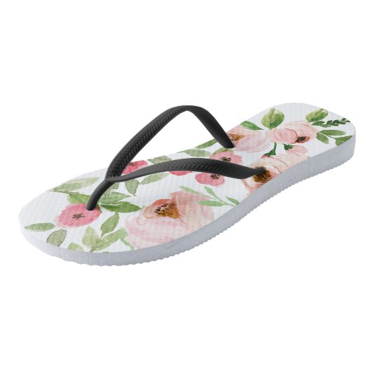 Roze bloemen waterverf elegante bruiloft teenslippers (Schuin)