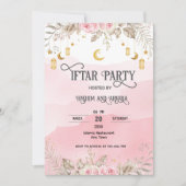 Roze Bloemen Waterverf Lantaarn Iftar Uitnodiging (Voorkant)